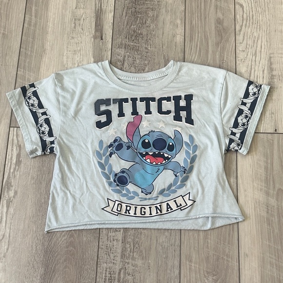 Disney Tops - Disney Stitch Junior’s Cropped Light Blue T-Shirt
